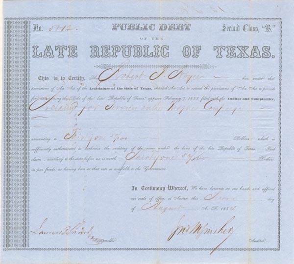 Public Debt of the Late Republic of Texas